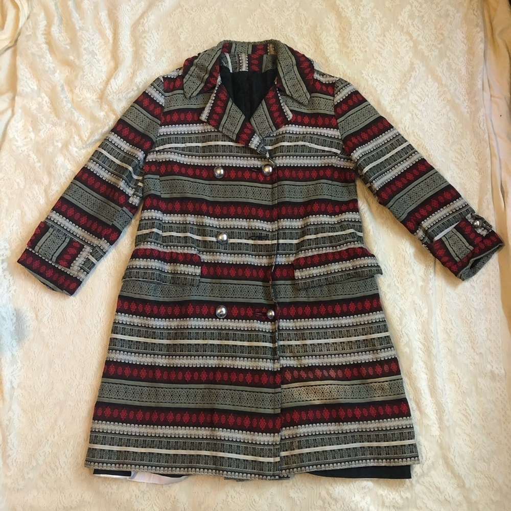 VTG Lanson all weather fair isles patterned trench c…
